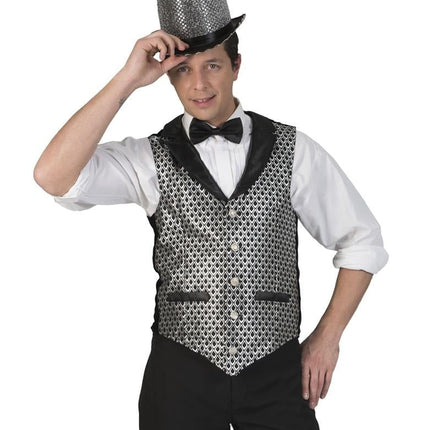 Feestbazaar Disco Gilet Heren Zilver/Zwart
