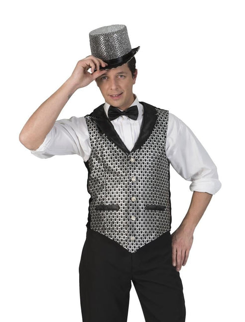 Feestbazaar Disco Gilet Heren Zilver/Zwart