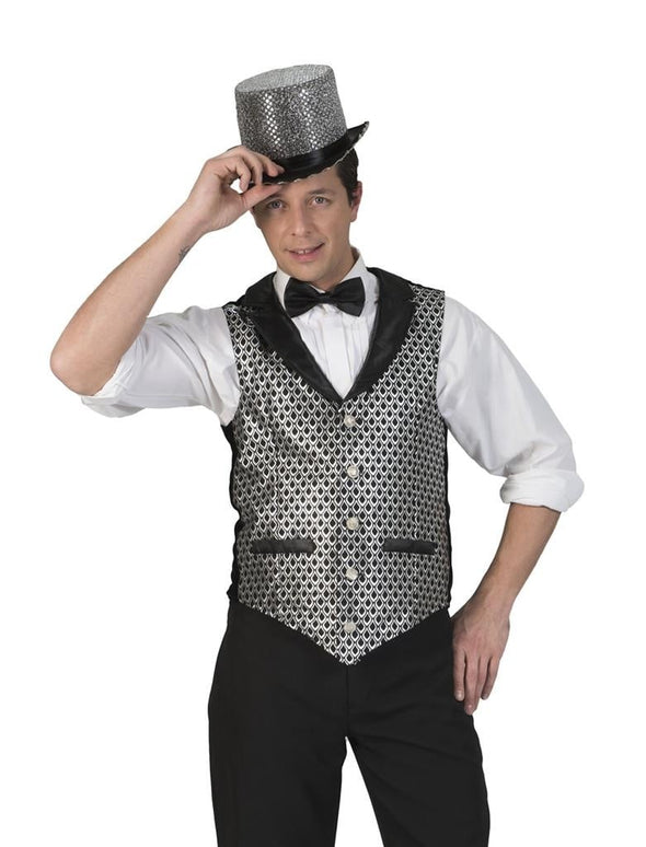 Feestbazaar Disco Gilet Heren Zilver/Zwart