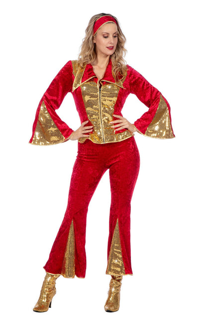 Feestbazaar Disco Glitter Kostuum Rood/Goud Dames Premium