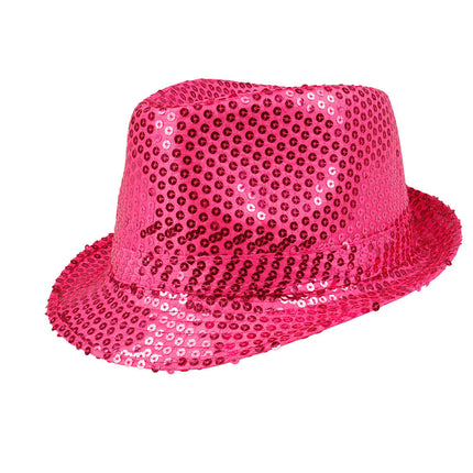 Feestbazaar Disco hoed pailletten hot pink
