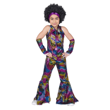 Feestbazaar Disco Jumpsuit Rainbow Glitter Kind