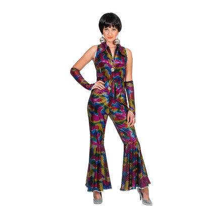 Feestbazaar Disco Jumpsuit Regenboog Glitter Dames Kelly