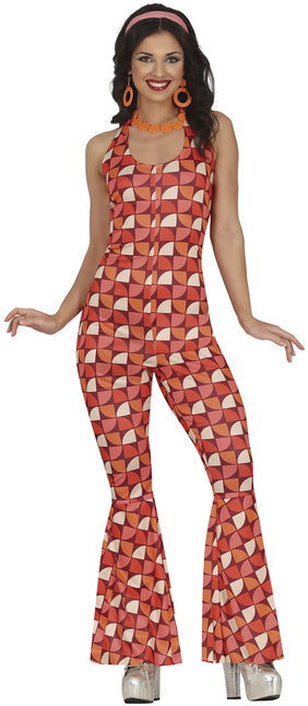 Feestbazaar Disco Lady Jumpsuit Dames Retro Red