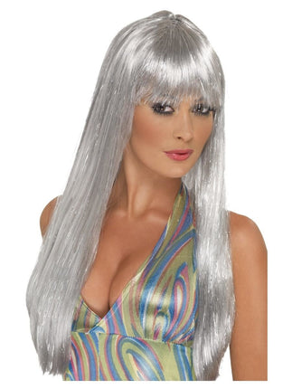Feestbazaar Disco Pruik Zilver Glitter
