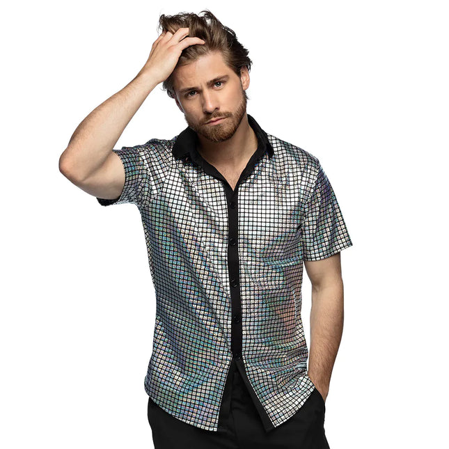 Feestbazaar Disco Shirt Geblokt Diamond Zilver Heren