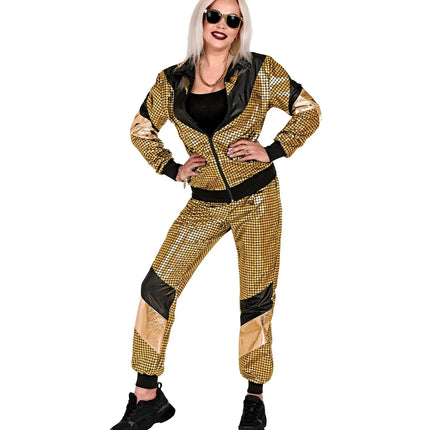 Feestbazaar Disco Trainingspak 80's Reflecterend Goud Unisex