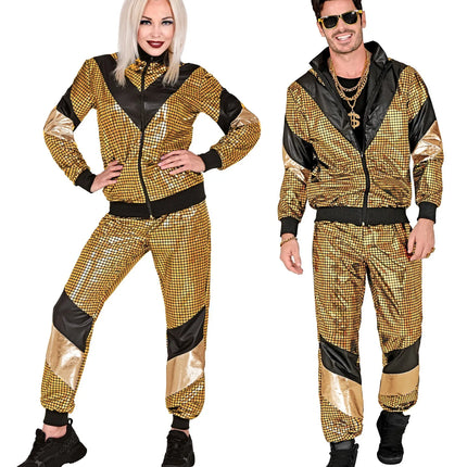 Feestbazaar Disco Trainingspak 80's Reflecterend Goud Unisex