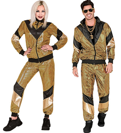 Feestbazaar Disco Trainingspak 80's Reflecterend Goud Unisex