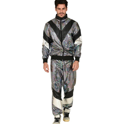 Feestbazaar Disco Trainingspak Reflecterend Zilver Unisex