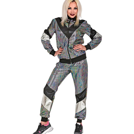 Feestbazaar Disco Trainingspak Reflecterend Zilver Unisex