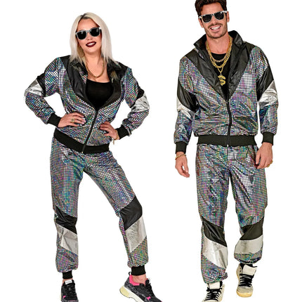 Feestbazaar Disco Trainingspak Reflecterend Zilver Unisex