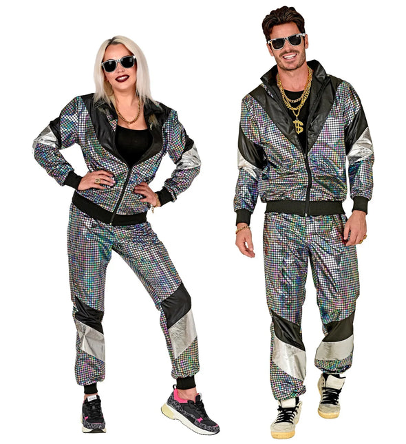Feestbazaar Disco Trainingspak Reflecterend Zilver Unisex