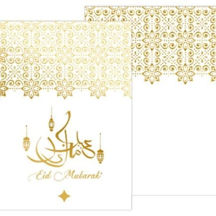 Feestbazaar Dubbelzijdige Kaart Eid Mubarak - Wit/Goud