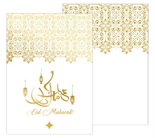 Feestbazaar Dubbelzijdige Kaart Eid Mubarak - Wit/Goud