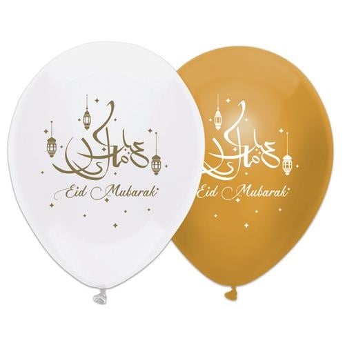 Feestbazaar Eid Mubarak Ballonnen Wit/Goud (6st)