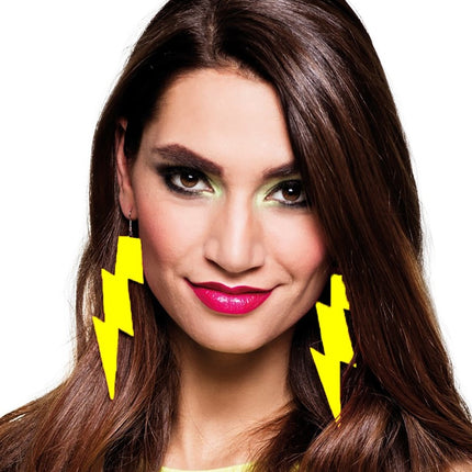 Feestbazaar Eightees Oorbellen Flash neon geel