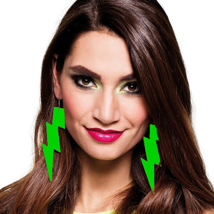 Feestbazaar Eightees Oorbellen Flash neon groen