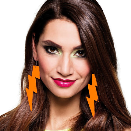 Feestbazaar Eightees Oorbellen Flash neon oranje