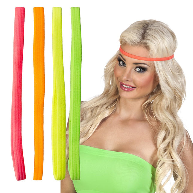 Feestbazaar Elastische Haarbandjes Neon (4st)