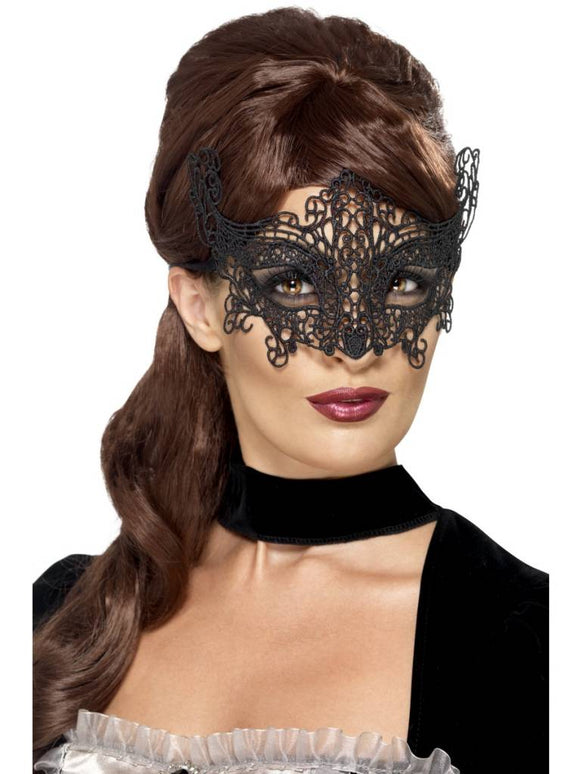 Feestbazaar Elegante geborduurde oogmasker met kant zwart