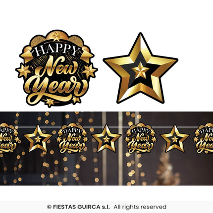 Feestbazaar Elegante Happy New Year Slinger Zwart/Goud (3m)