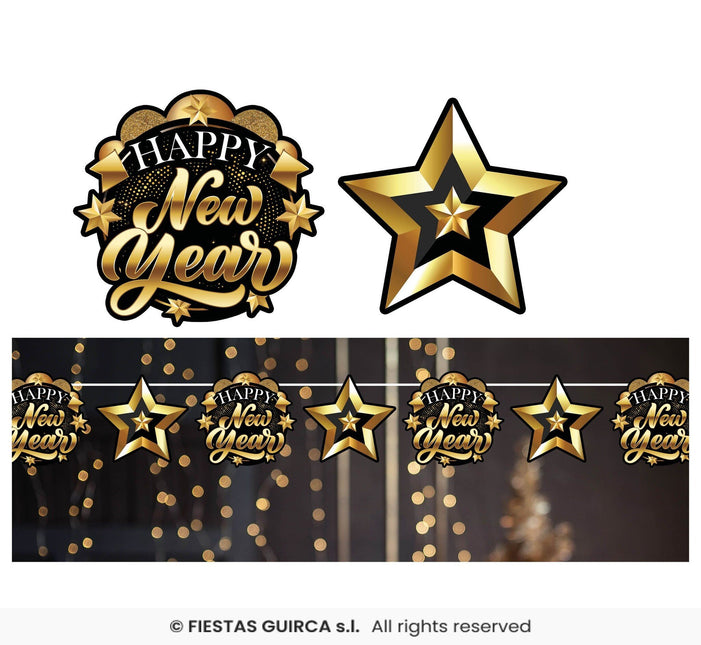Feestbazaar Elegante Happy New Year Slinger Zwart/Goud (3m)