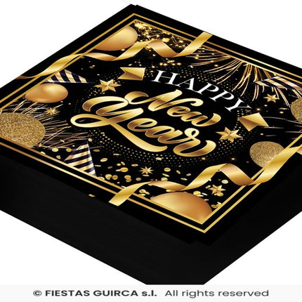 Feestbazaar Elegante Nieuwjaar Servetten Zwart/Goud (20st)
