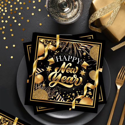 Feestbazaar Elegante Nieuwjaar Servetten Zwart/Goud (20st)