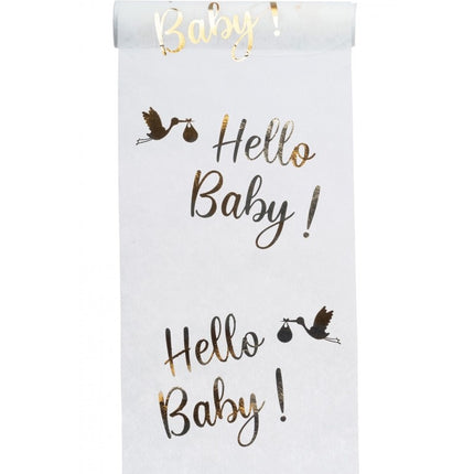 Feestbazaar Elegante Tafelloper Hello Baby Metallic Goud (5m)