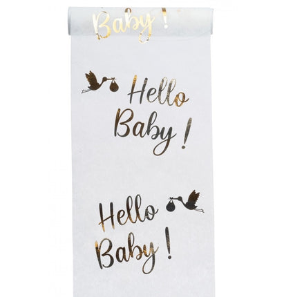 Feestbazaar Elegante Tafelloper Hello Baby Metallic Goud (5m)