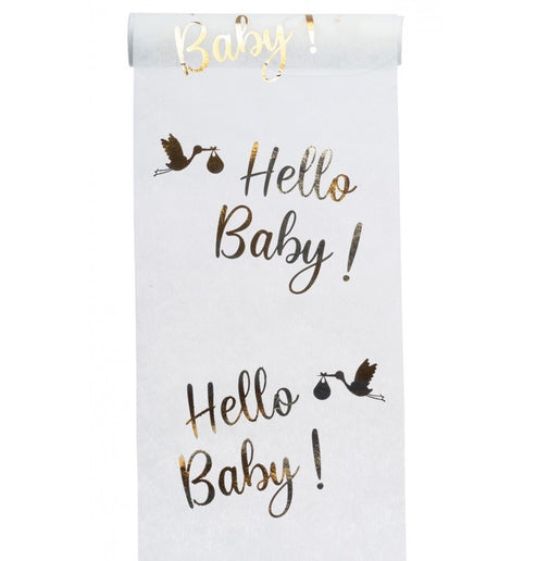 Feestbazaar Elegante Tafelloper Hello Baby Metallic Goud (5m)
