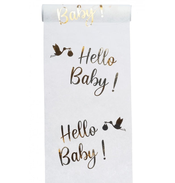 Feestbazaar Elegante Tafelloper Hello Baby Metallic Goud (5m)