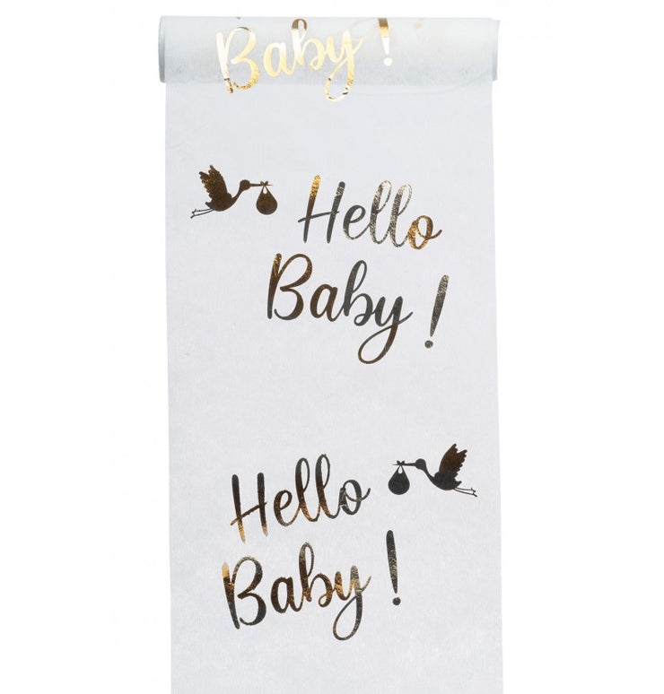 Feestbazaar Elegante Tafelloper Hello Baby Metallic Goud (5m)