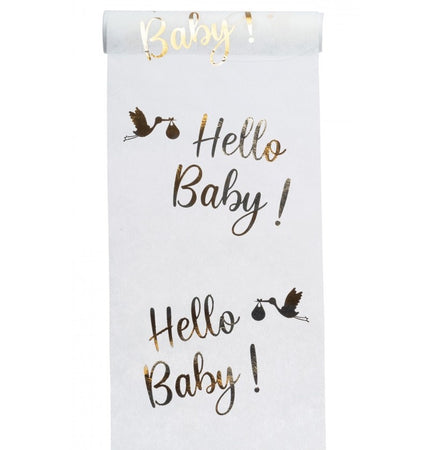 Feestbazaar Elegante Tafelloper Hello Baby Metallic Goud (5m)