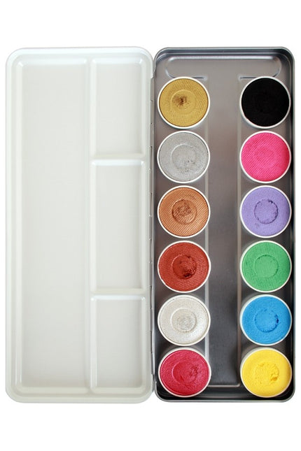 Feestbazaar Face & Bodypaint Palet Shimmer & Pastel Aqua 12 kleuren (12x5gr)