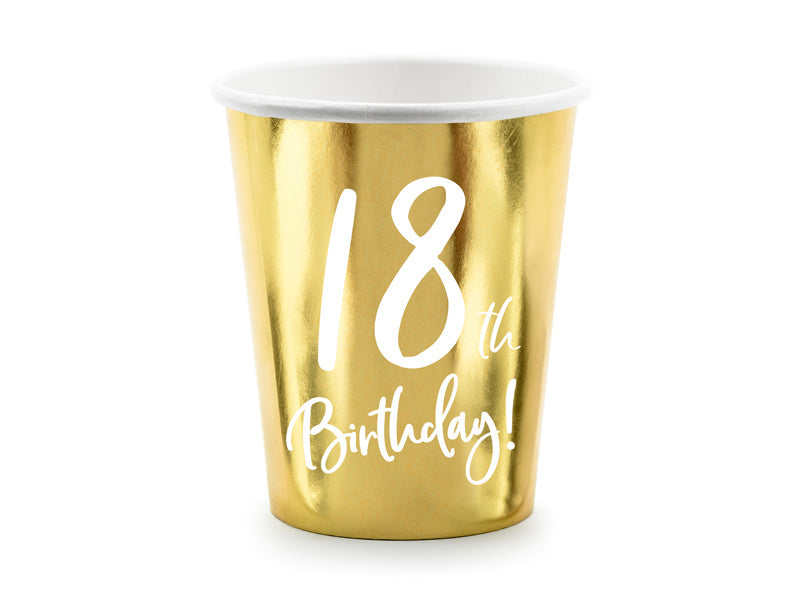 Feestbazaar Feestbekers 18th Birthday Goud - 6 Stuks