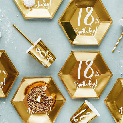 Feestbazaar Feestbekers 18th Birthday Goud - 6 Stuks