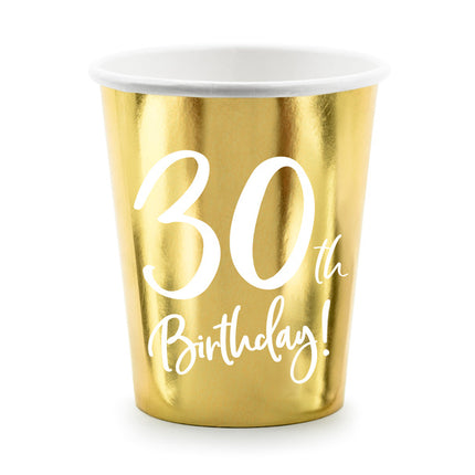 Feestbazaar Feestbekers 30th Birthday Goud - 6 Stuks