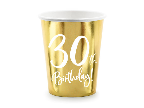 Feestbazaar Feestbekers 30th Birthday Goud - 6 Stuks