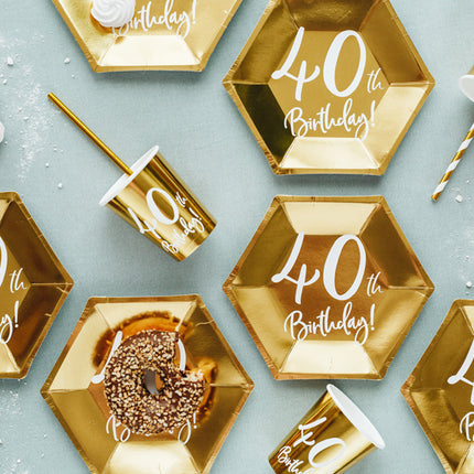 Feestbazaar Feestbekers 40th Birthday Goud - 6 Stuks