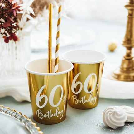 Feestbazaar Feestbekers 60th Birthday Goud - 6 Stuks