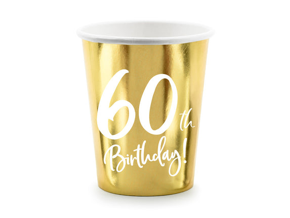 Feestbazaar Feestbekers 60th Birthday Goud - 6 Stuks