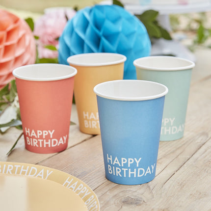 Feestbazaar Feestbekers 'Happy Birthday' mixkleur (8st)