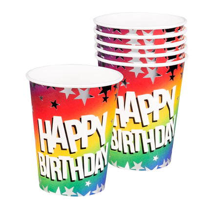 Feestbazaar Feestbekers Happy Birthday Rainbow (10st)
