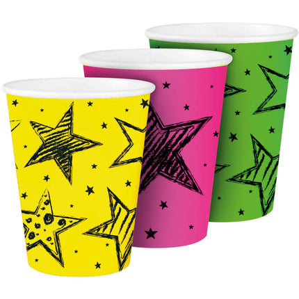 Feestbazaar Feestbekers Neon Sterren - 6 Stuks