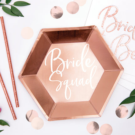 Feestbazaar Feestborden Bride Squad Rose Goud - 6 stuks