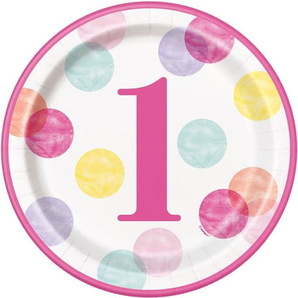 Feestbazaar Feestbordjes 1 Jaar Verjaardag Stippen Roze