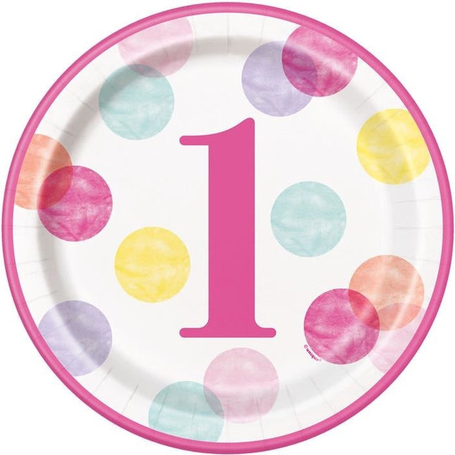 Feestbazaar Feestbordjes 1 Jaar Verjaardag Stippen Roze