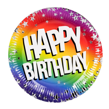 Feestbazaar Feestbordjes Happy Birthday Rainbow Sterren (10st)